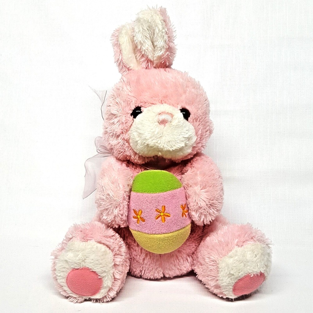 Easter Bunny Rabbit Plush Toy 11"  Pink Stuffed Animal with Colorful Egg‎ Gift